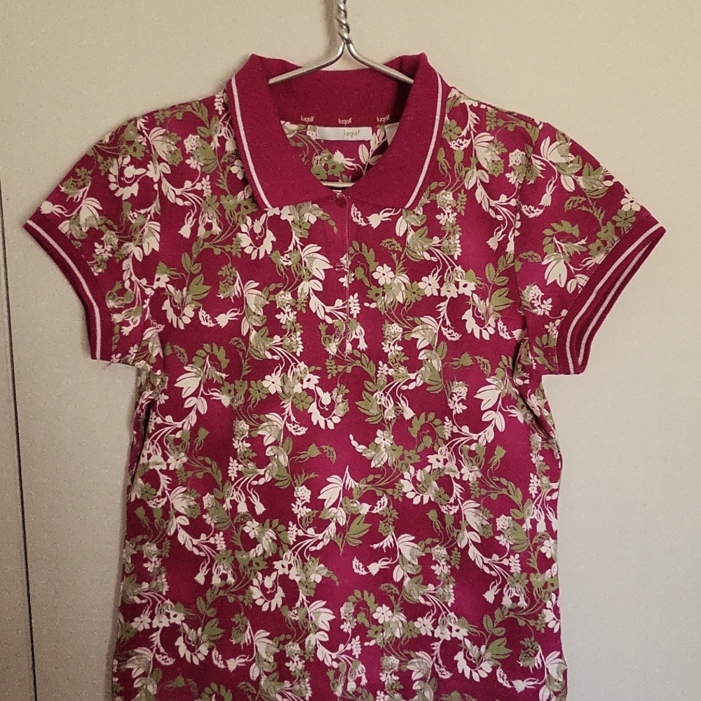 Liz Claiborne Women's Top. LIZ GOLF. NWT. Medium. Raspberry/Ivory/Olive.